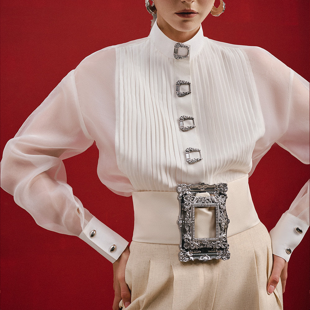 Lolike Straight Cuff Sleeved Organza Shirt