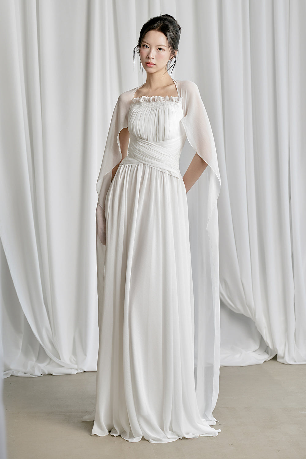 chinese dress ladies STARFALL WHITW CAPE MAXI DRESS