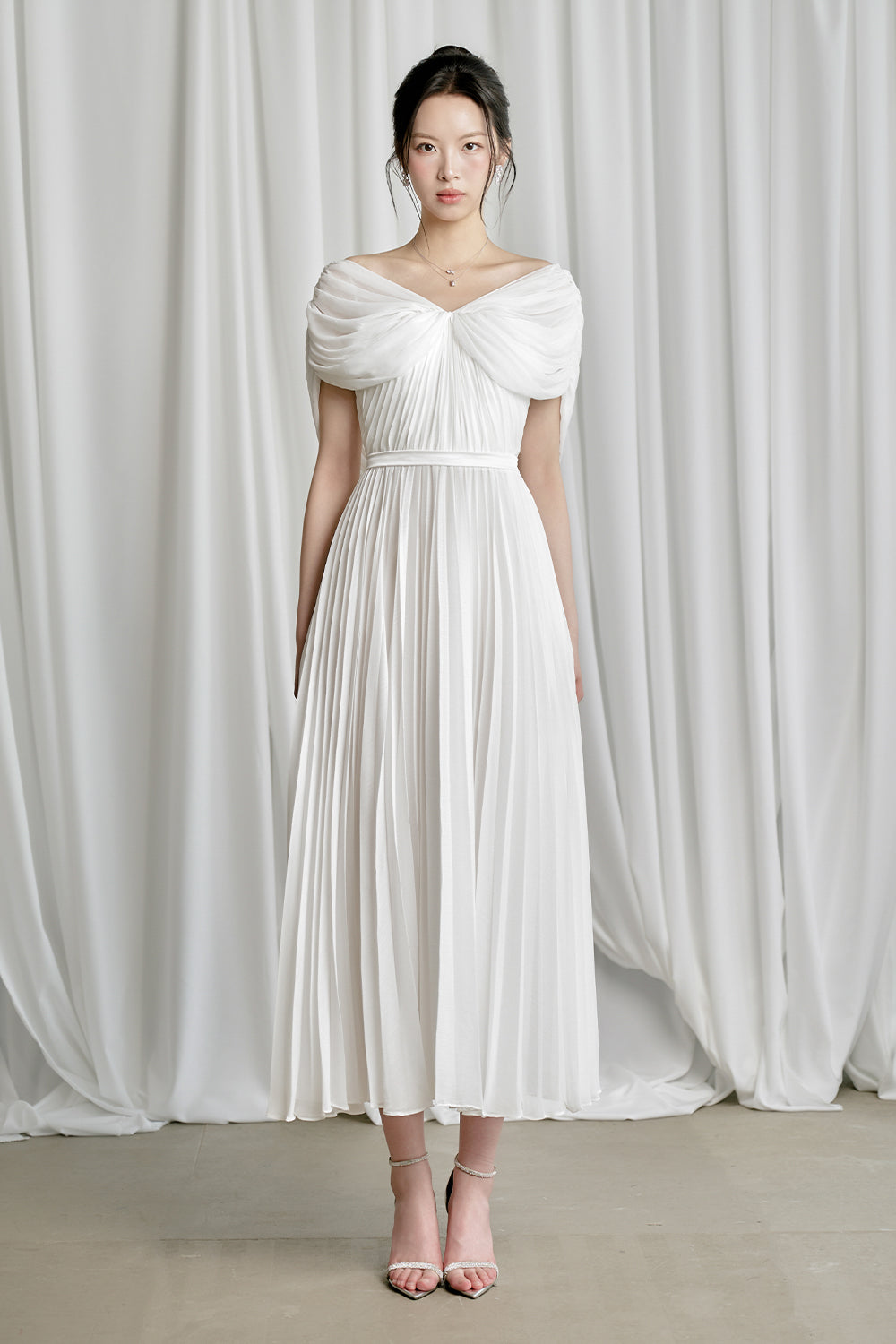 Heela A-line Off-Shoulder Chiffon Midi Dress