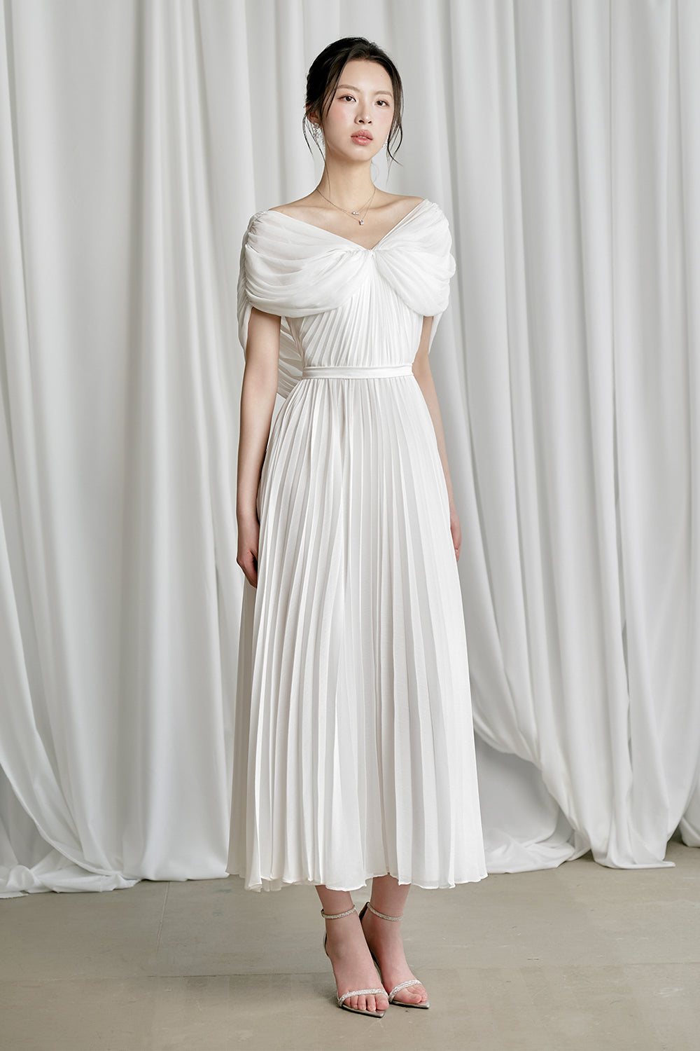 Heela A-line Off-Shoulder Chiffon Midi Dress