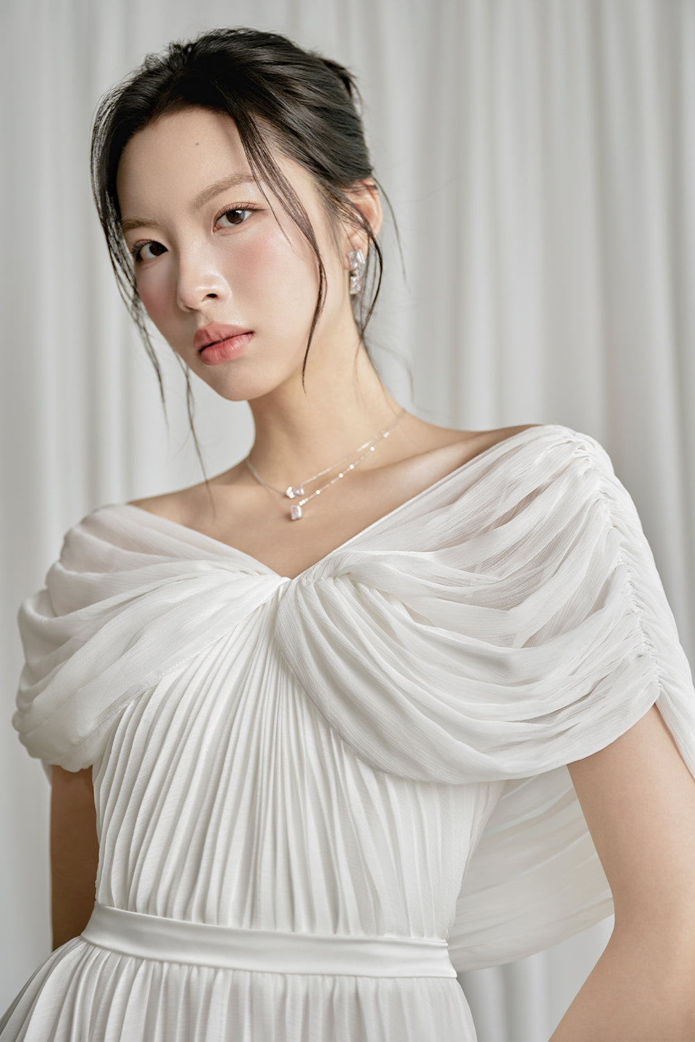 Heela A-line Off-Shoulder Chiffon Midi Dress