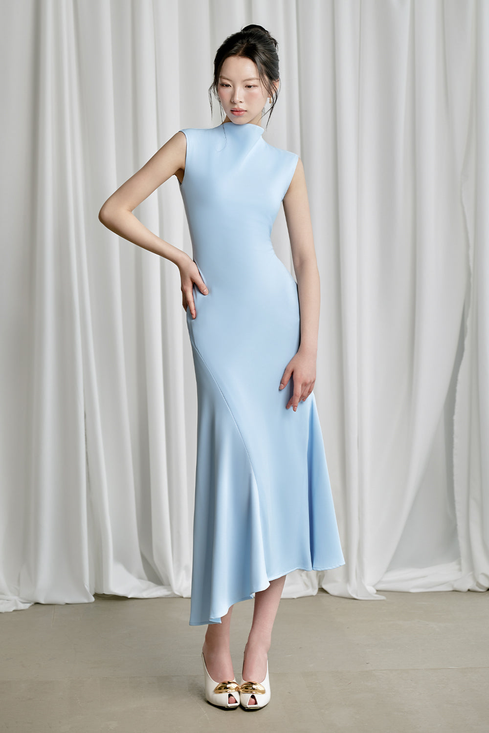 Inez A-line Sleeveless Viscose Midi Dress