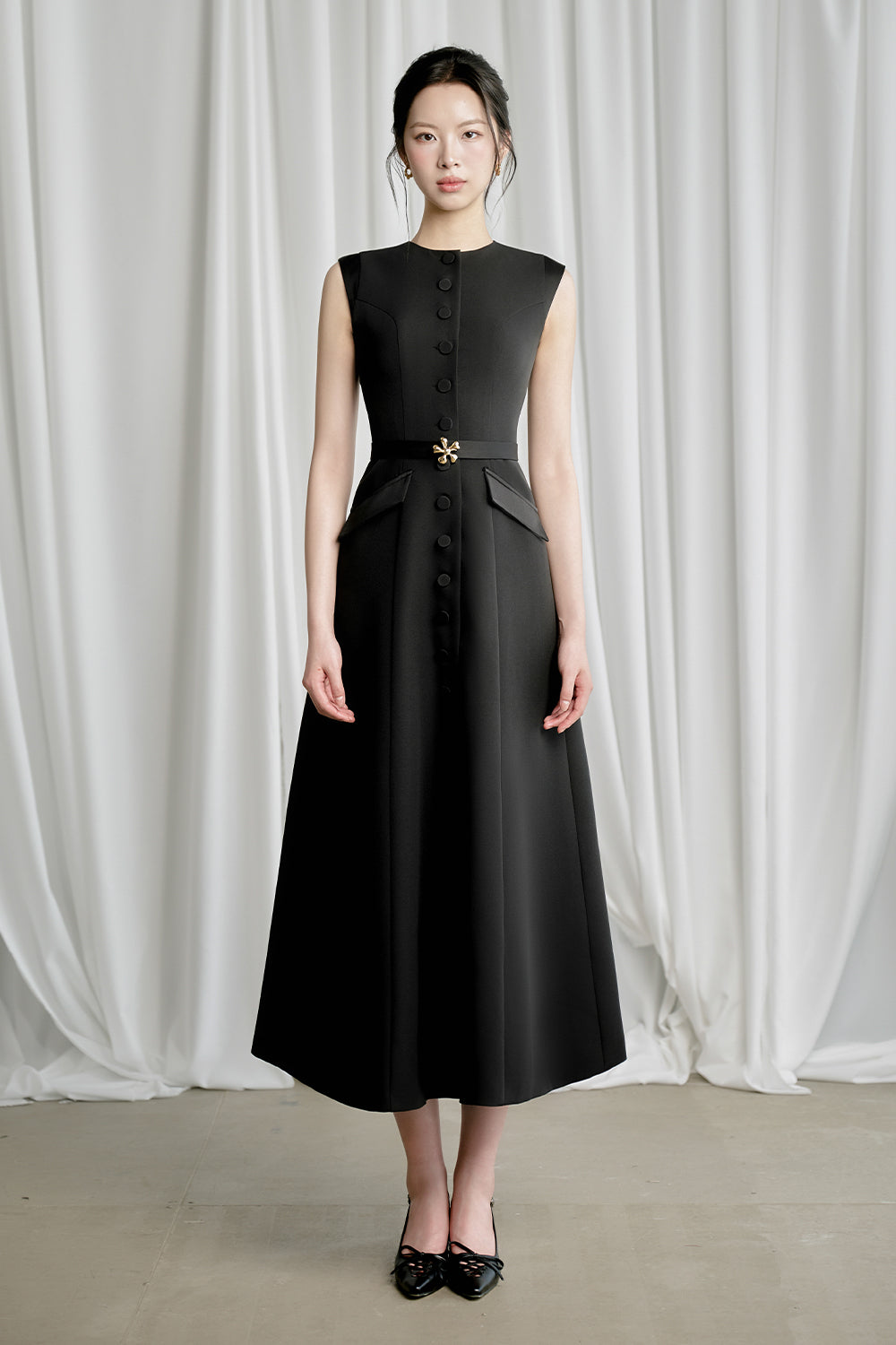 Refa A-line Round Neck Spandex Homespun Midi Dress