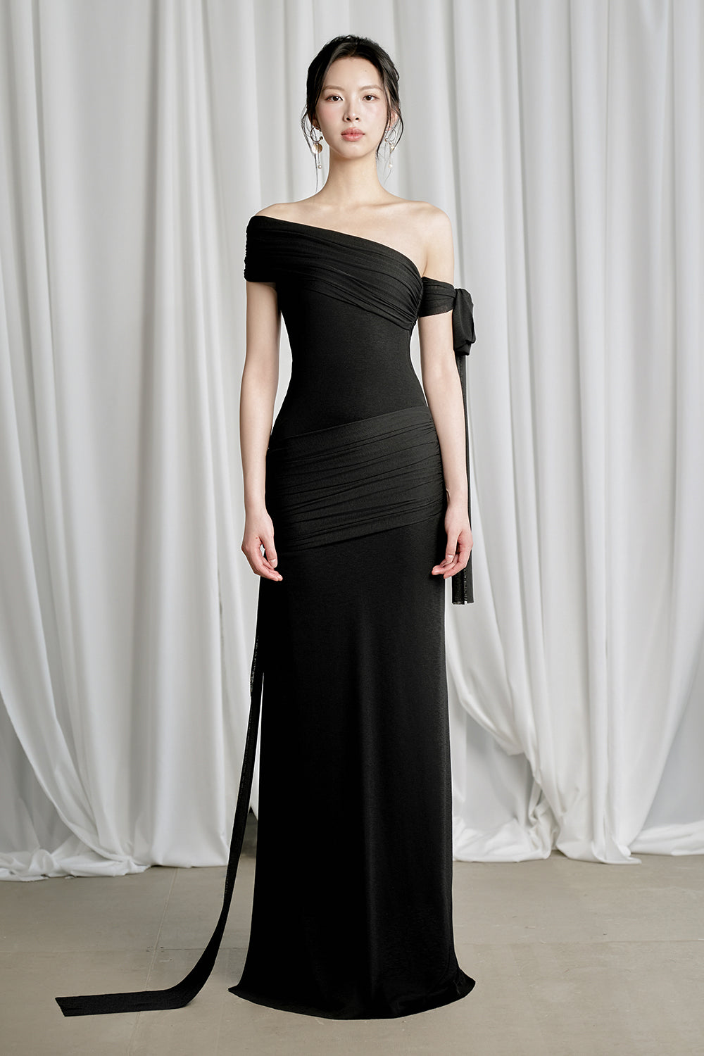 Zuma Sheath Asymmetric Neck Ribbed Cotton Floor Length Dress