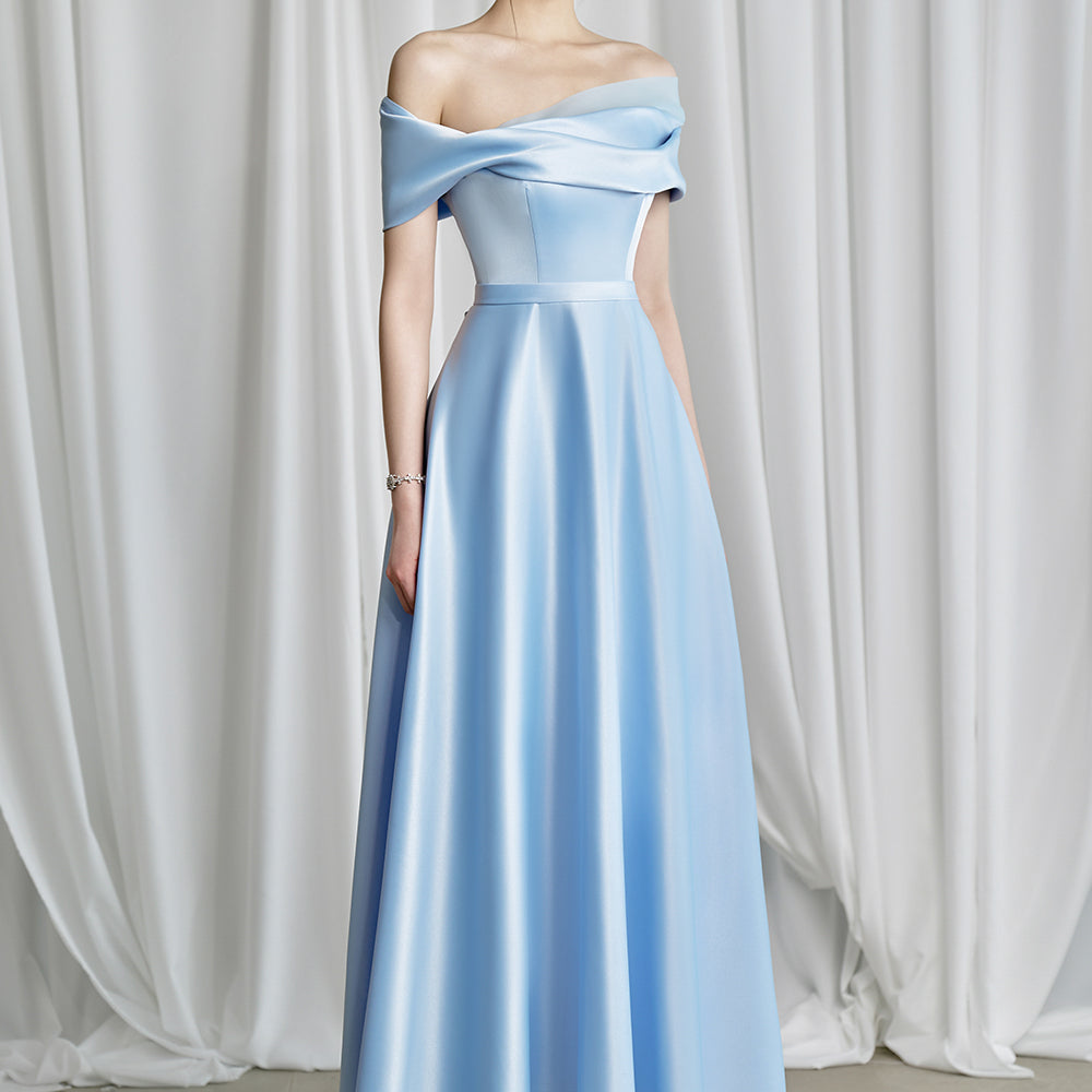 Lazina A-line Asymmetric Sleeved Taffeta Midi Dress