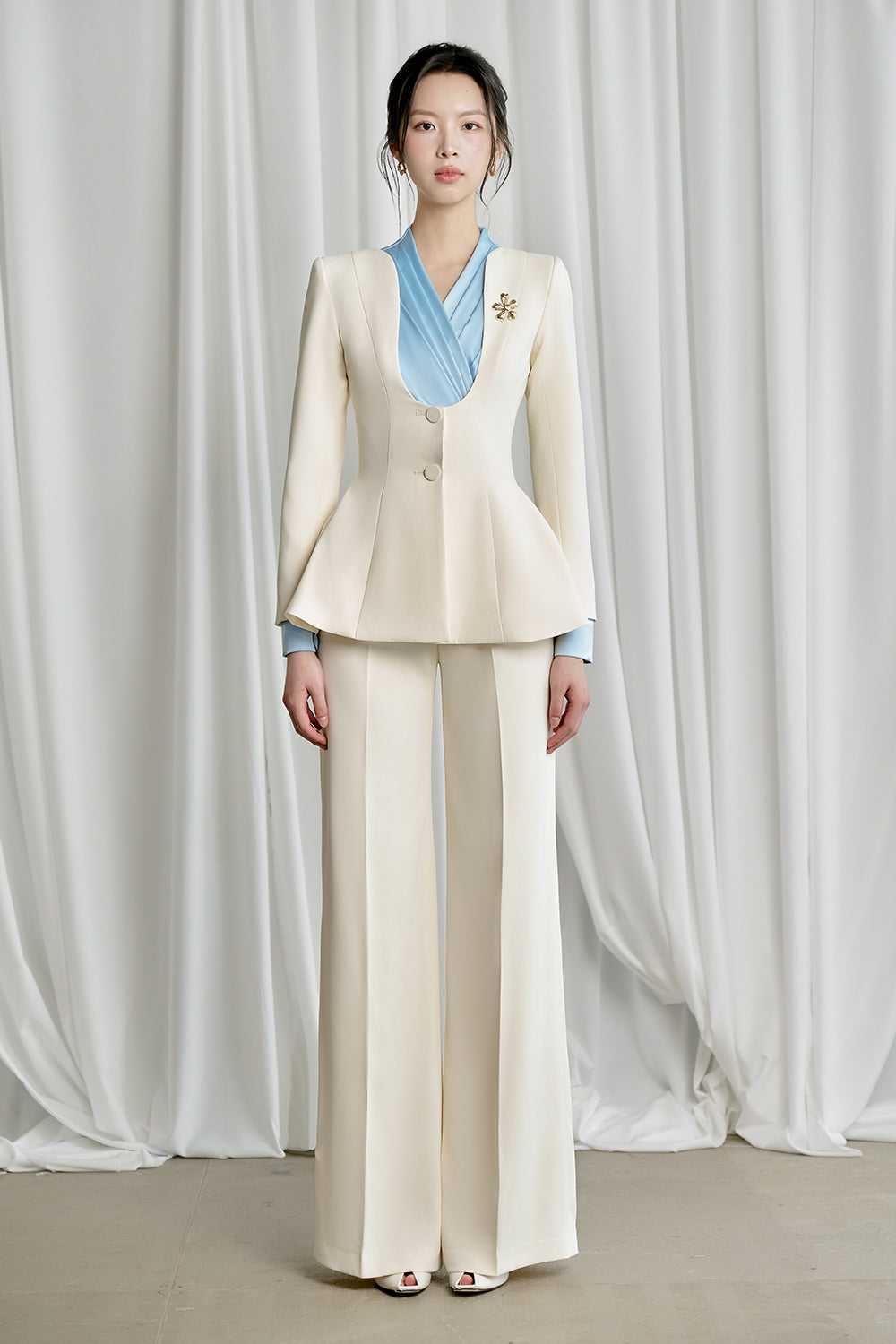 Emerson Straight Wide Leg Spandex Homespun Ankle Length Pants