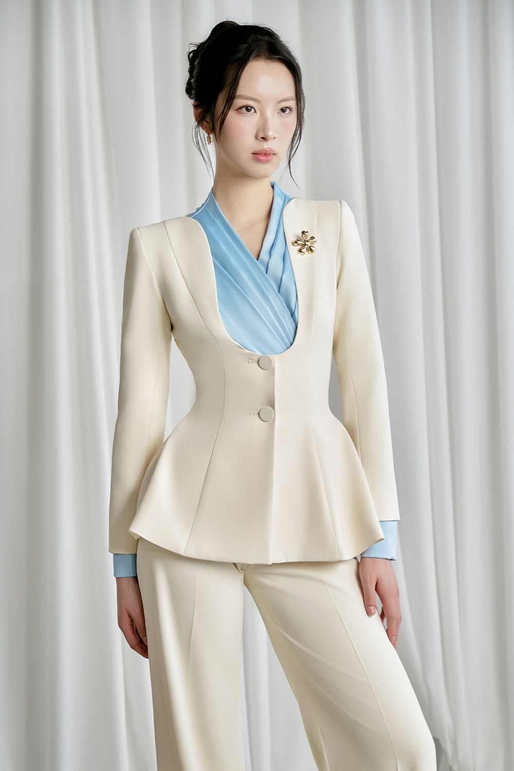 Trinity Straight Cowl Neck Silk Satin Top