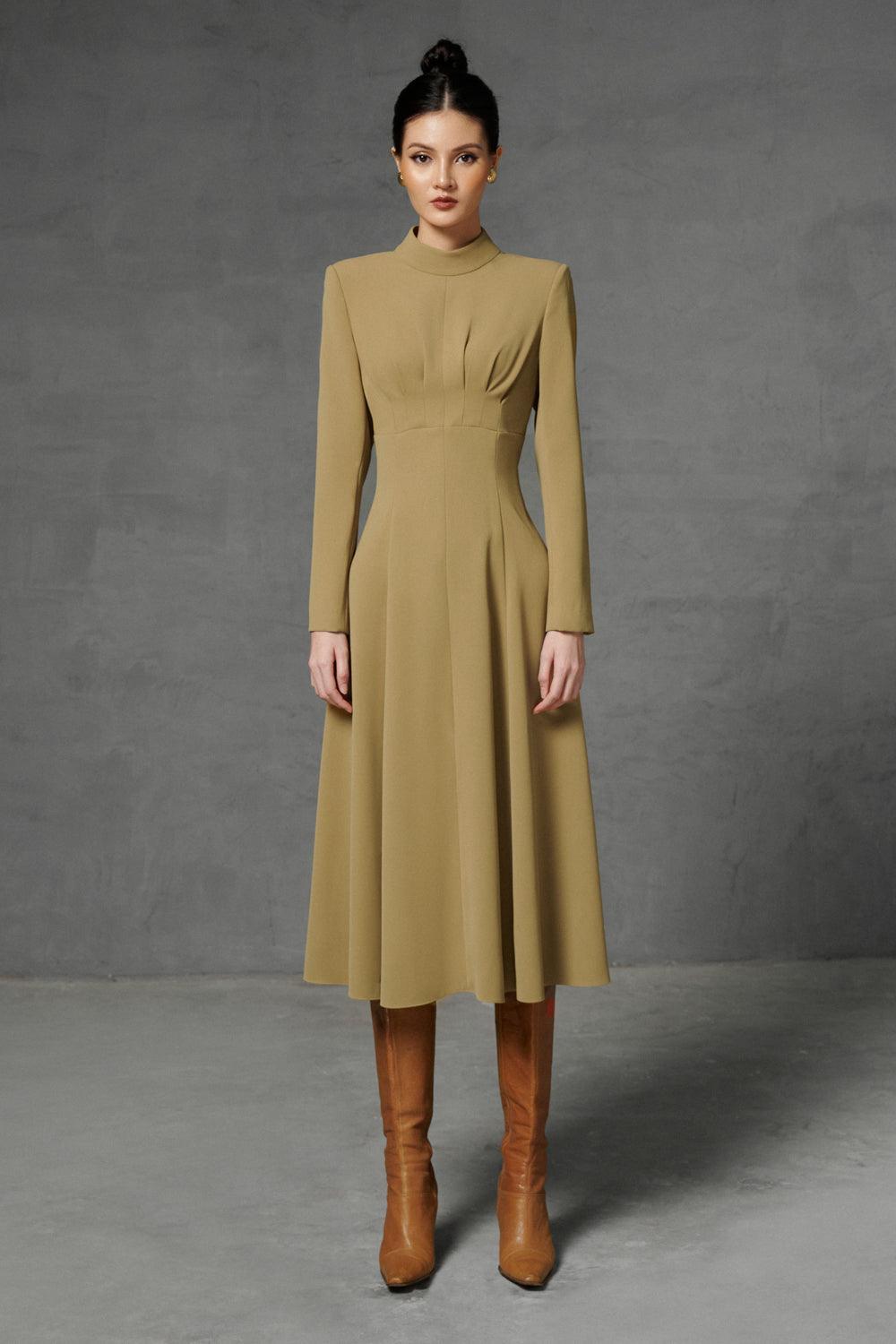Tullia A-line Turtle Neck Twill Dress - MEAN BLVD