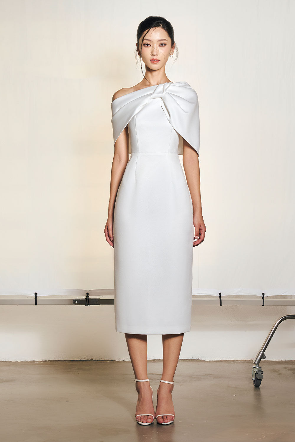 Kendall Sheath Asymmetric Polyester Midi Dress