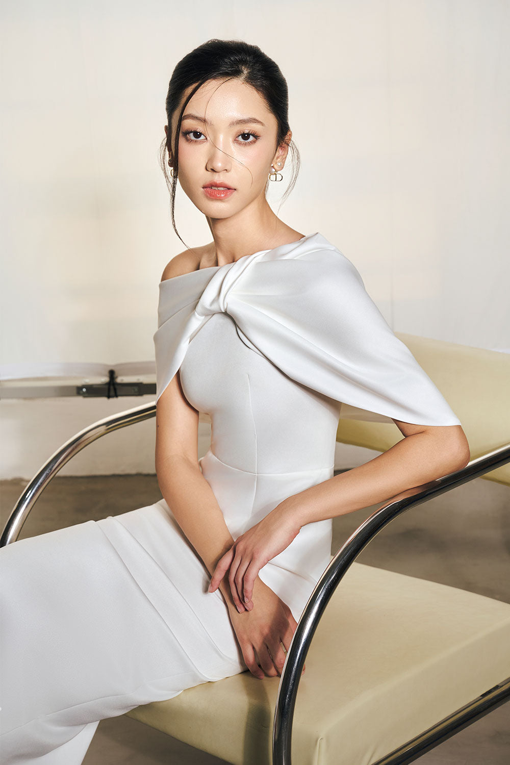 Kendall Sheath Asymmetric Polyester Midi Dress