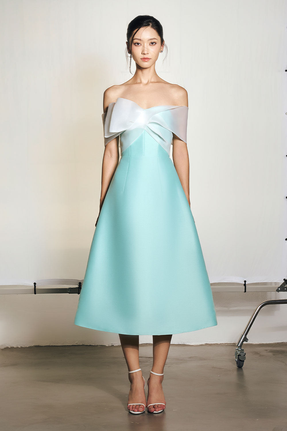 Chantel A-line Off-Shoulder Taffeta Midi Dress