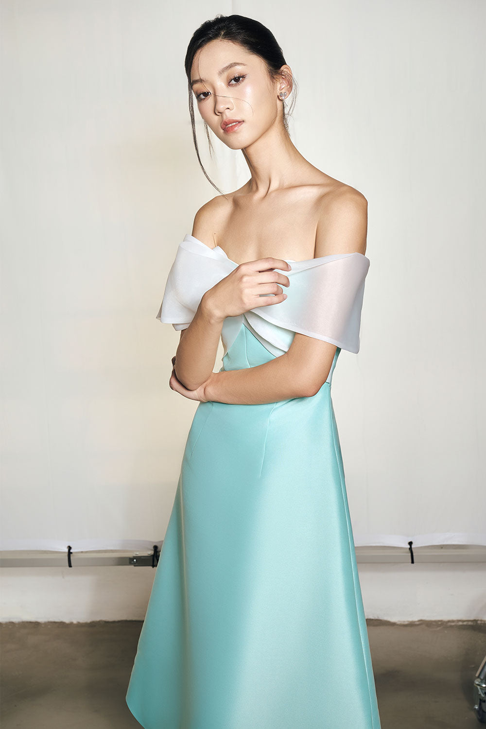 Chantel A-line Off-Shoulder Taffeta Midi Dress