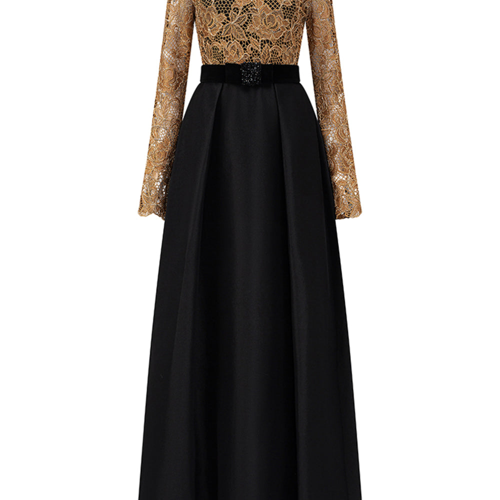 Leyla Empire V-Neck Taffeta Floor Length Dress