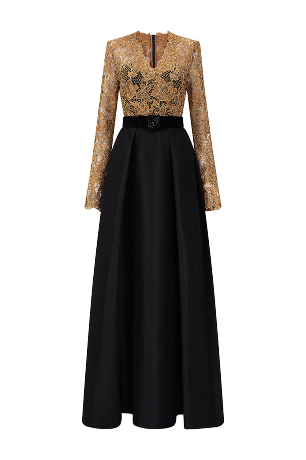 Leyla Empire V-Neck Taffeta Floor Length Dress