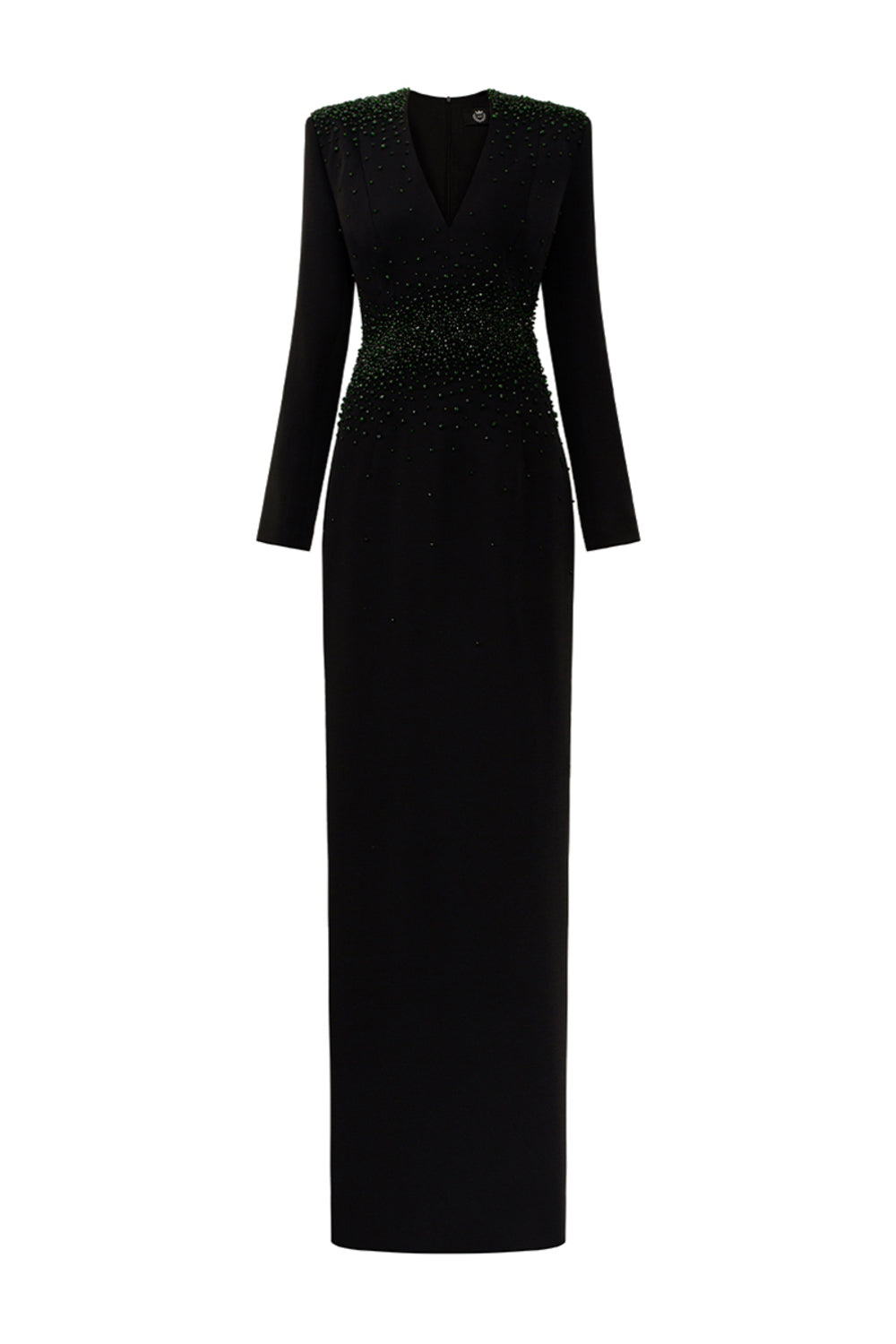 Juliette Sheath Plunge Neck Crepe Floor Length Dress