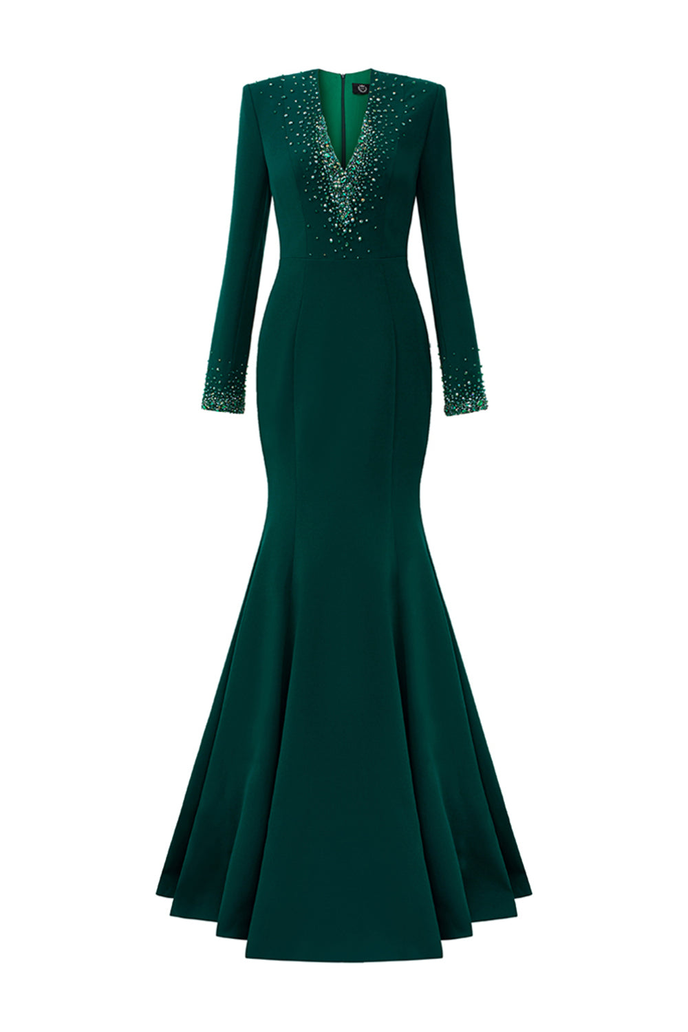 Fiona Mermaid Plunge Neck Crepe Floor Length Dress