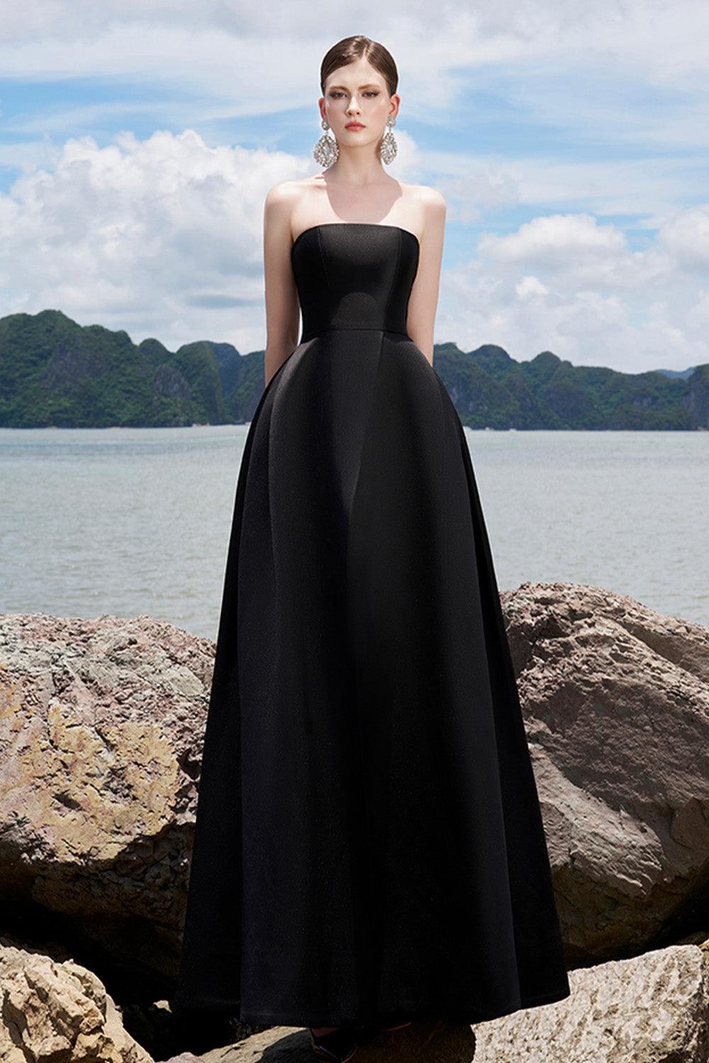 Clara Ball Gown Straight Across Neck Taffeta Maxi Dress
