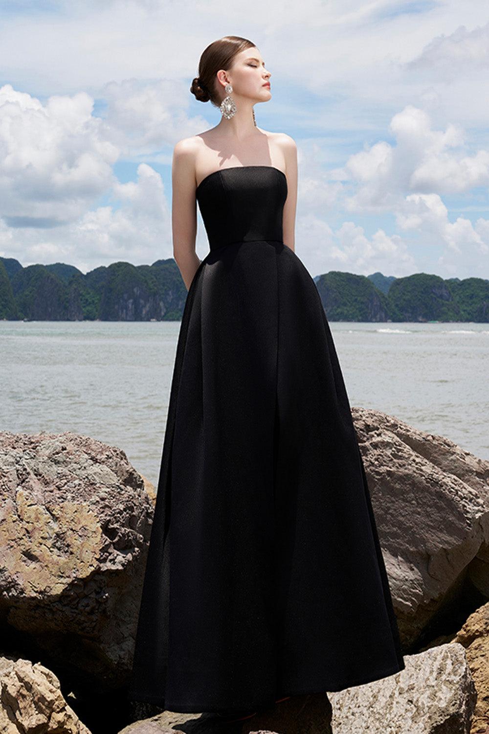 Clara Ball Gown Straight Across Neck Taffeta Maxi Dress
