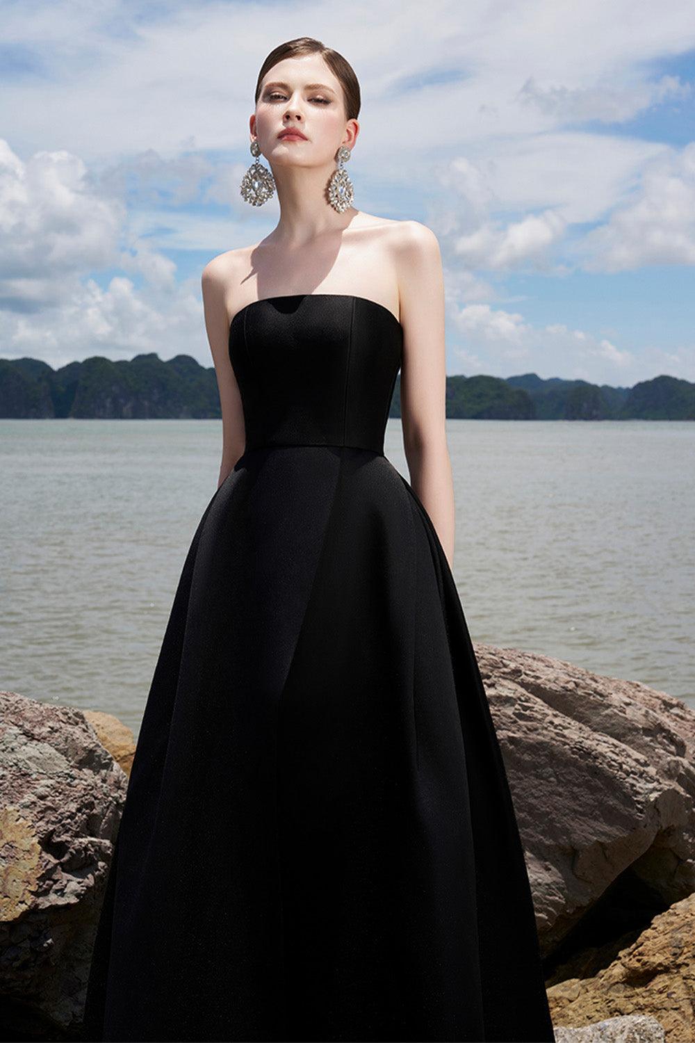 Clara Ball Gown Straight Across Neck Taffeta Maxi Dress