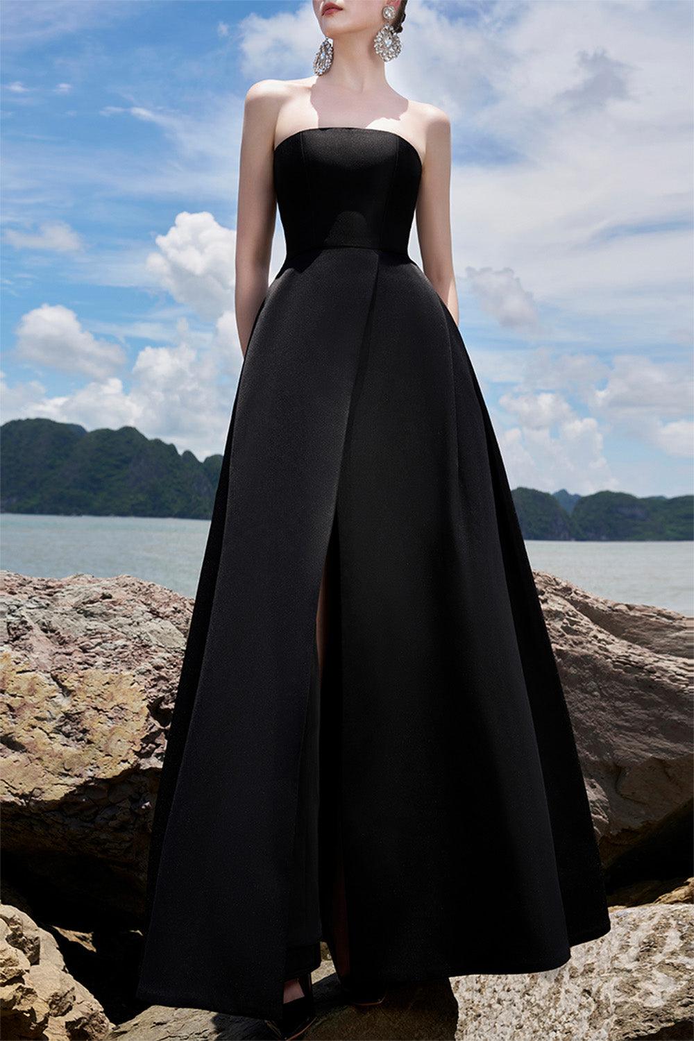 Clara Ball Gown Straight Across Neck Taffeta Maxi Dress
