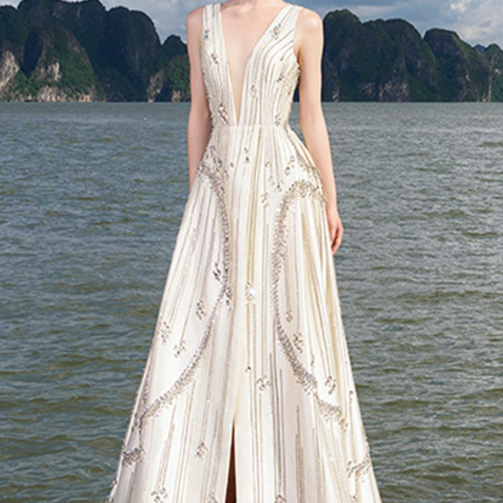 Hampton A-line Front Slit Taffeta Floor Length Dress