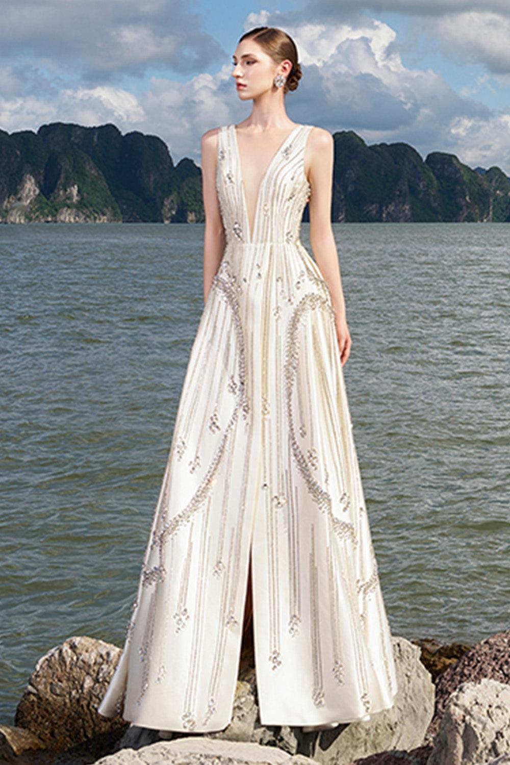 Hampton A-line Front Slit Taffeta Floor Length Dress