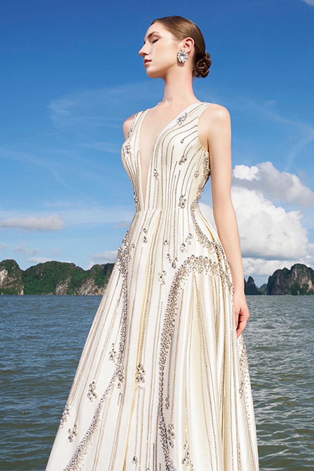 Hampton A-line Front Slit Taffeta Floor Length Dress