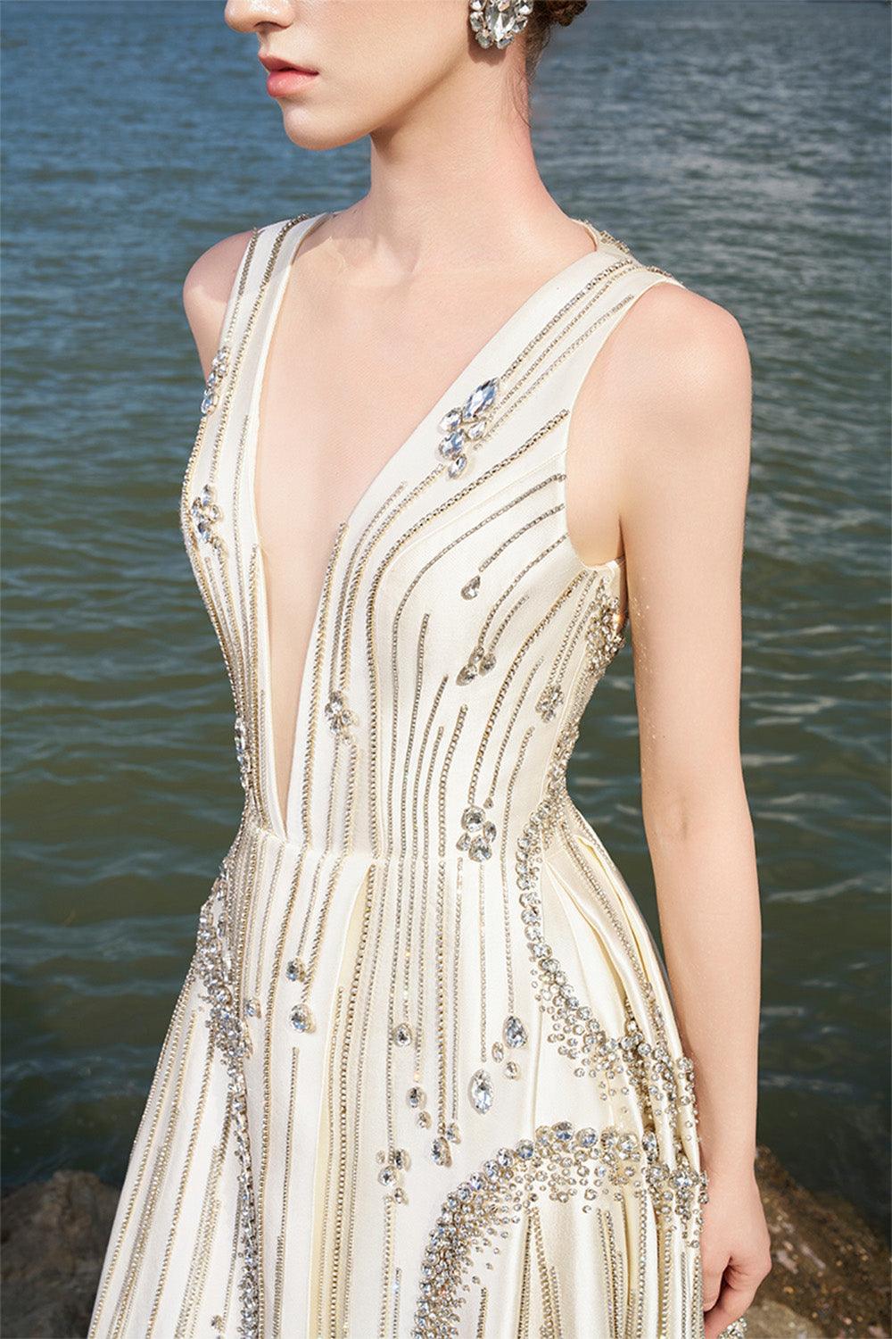 Hampton A-line Front Slit Taffeta Floor Length Dress