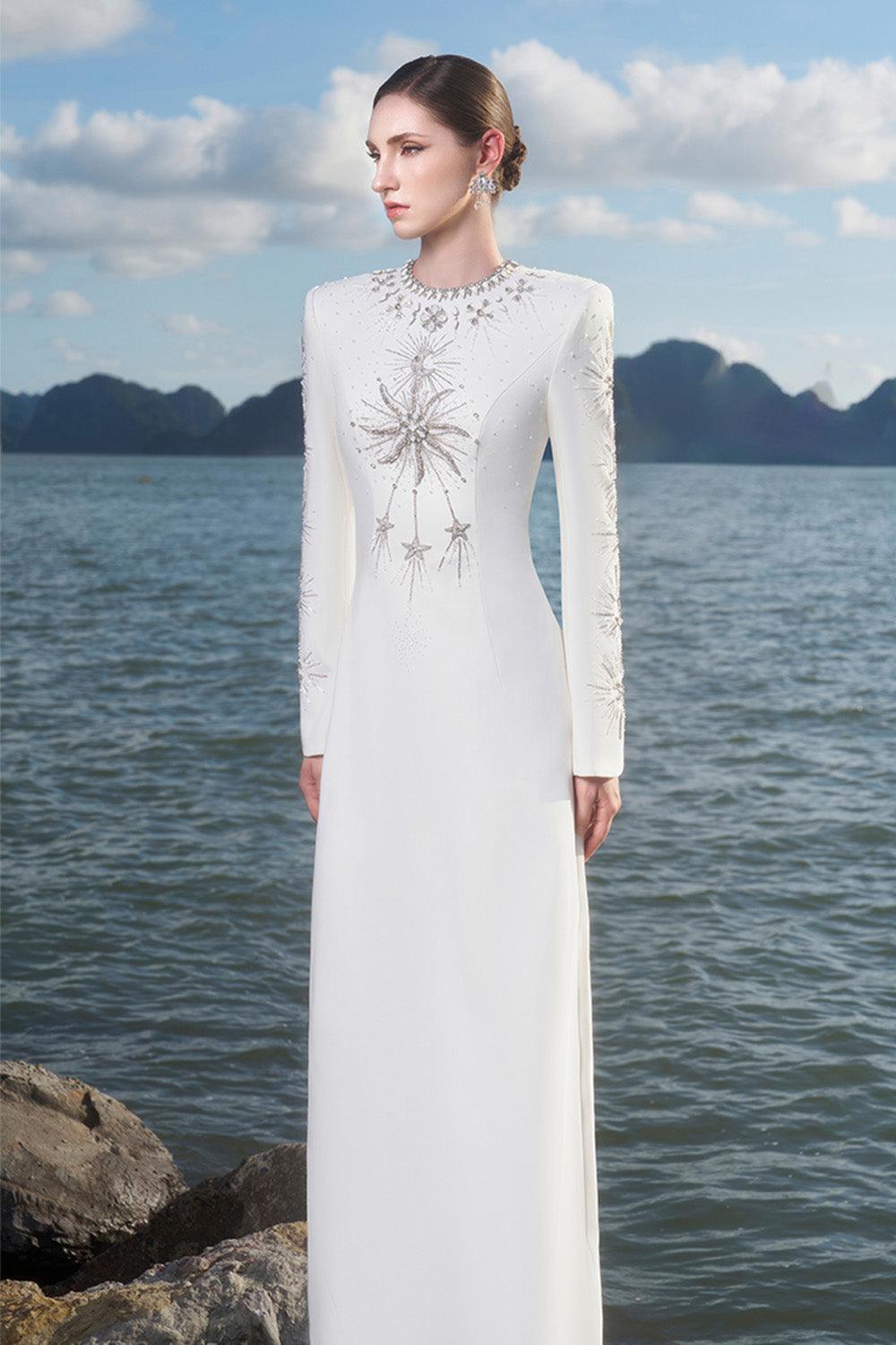 Big Sun A-line Round Neck Crepe Floor Length Dress