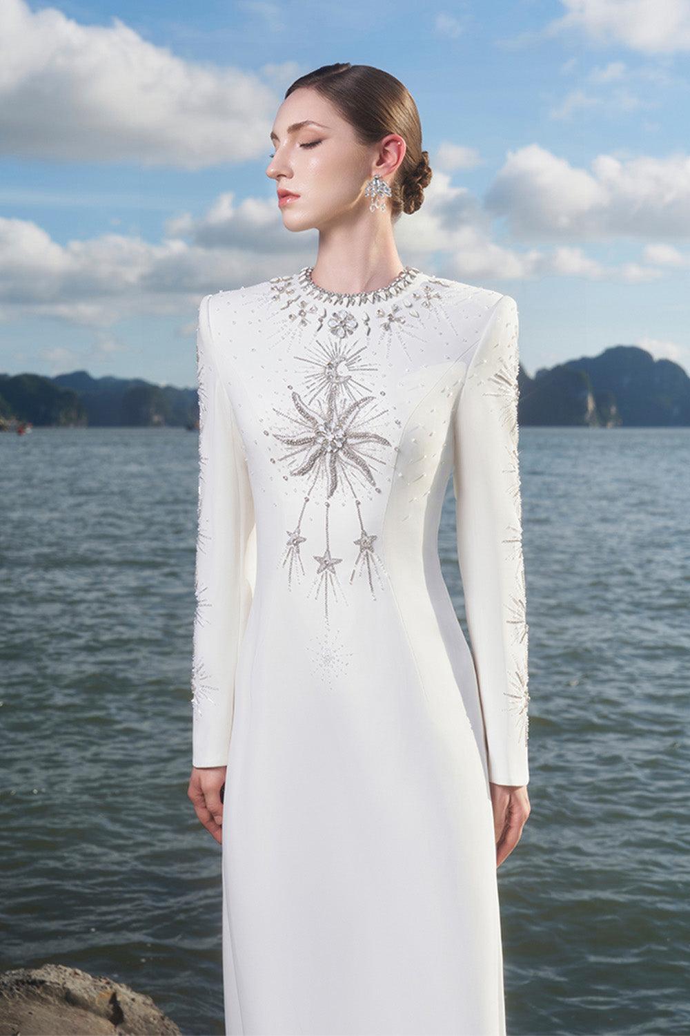 Big Sun A-line Round Neck Crepe Floor Length Dress