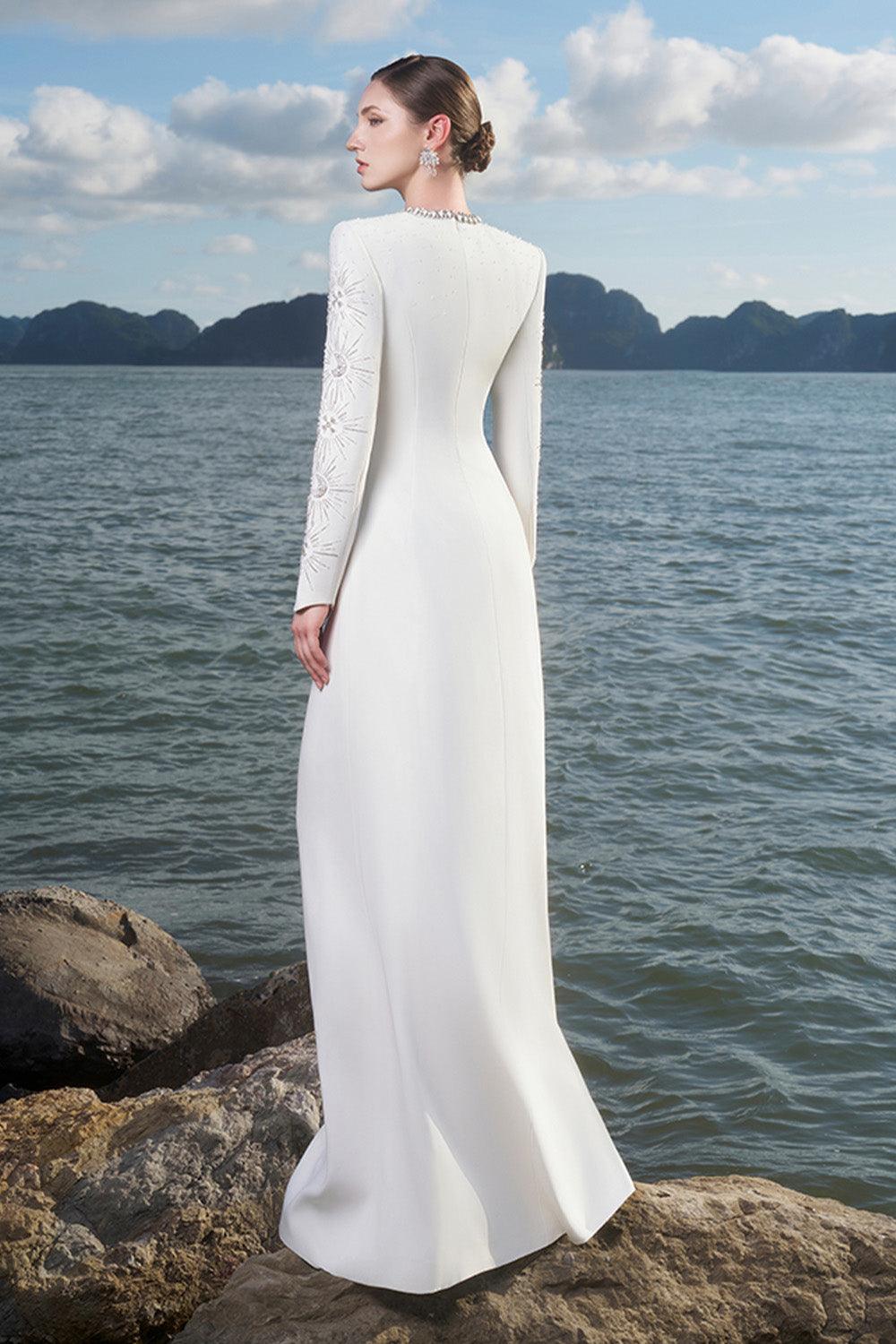 Big Sun A-line Round Neck Crepe Floor Length Dress