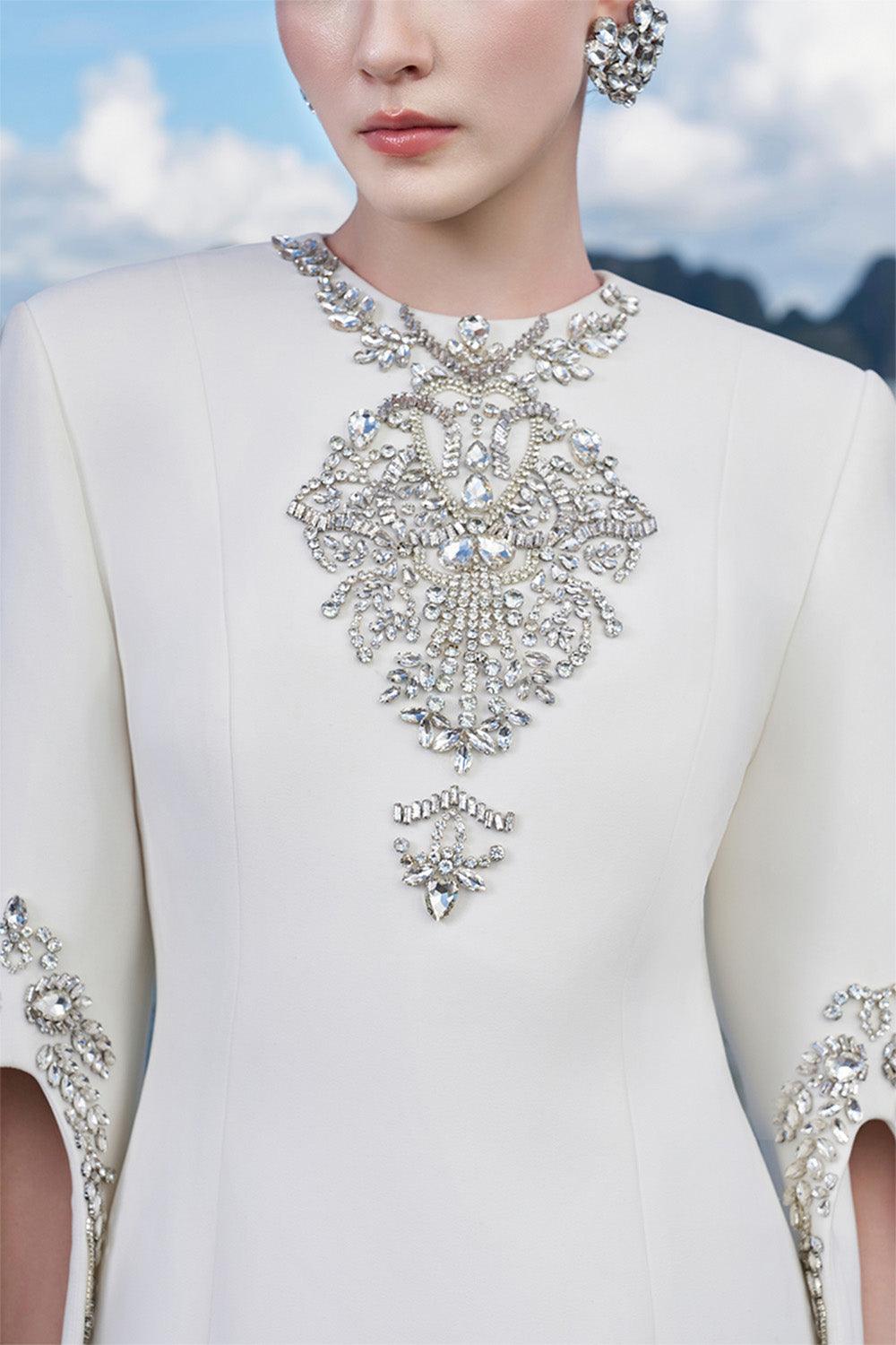 Ulises Sheath Hanging Sleeved Crepe Floor Length Dress