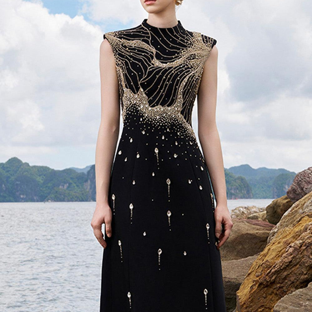 Thatcher A-line Cap Sleeved Velvet Satin Floor Length Dress