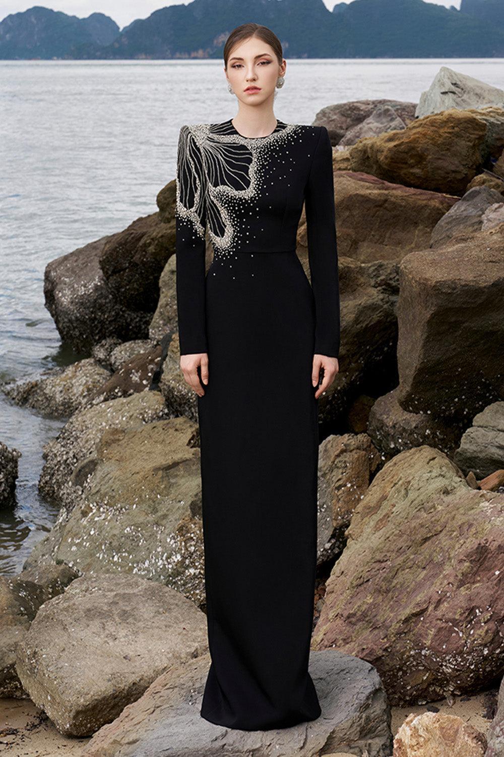 Callahan Sheath Square Neck Velvet Satin Floor Length Dress