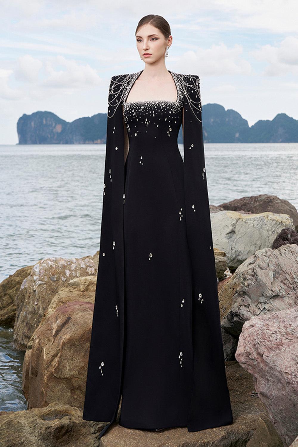 blue dress for baby girl Black Lady's Velvet China Dress – remulia main image 0