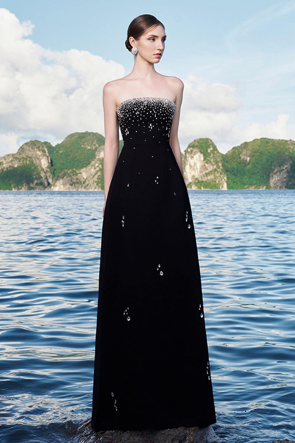 Ermias A-line Straight Across Neck Velvet Satin Floor Length Dress