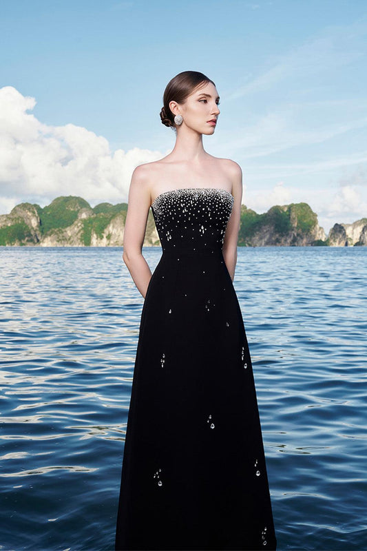 Ermias A-line Straight Across Neck Velvet Satin Floor Length Dress