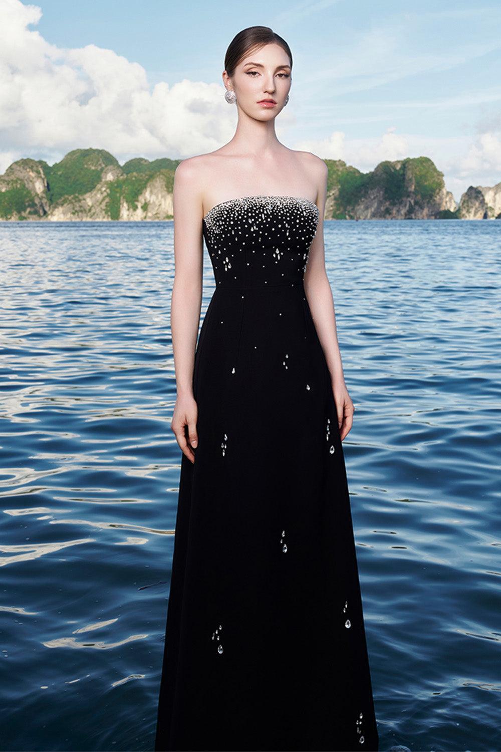 Ermias A-line Straight Across Neck Velvet Satin Floor Length Dress