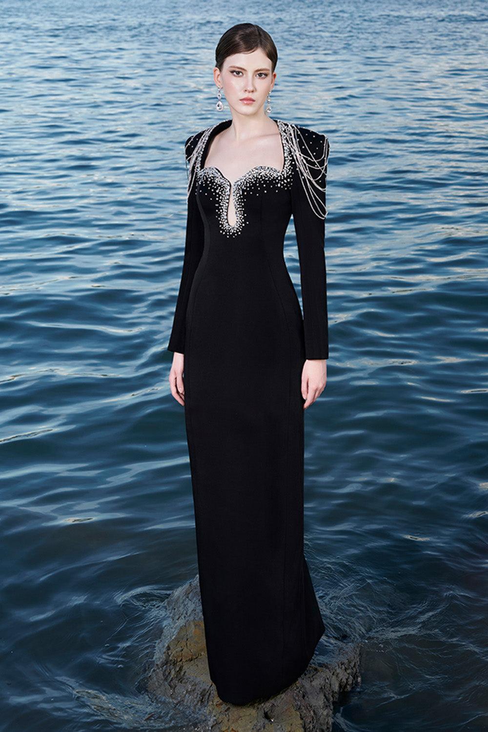 Jarvis Sheath Teardrop Cut-Out Crepe Floor Length Dress