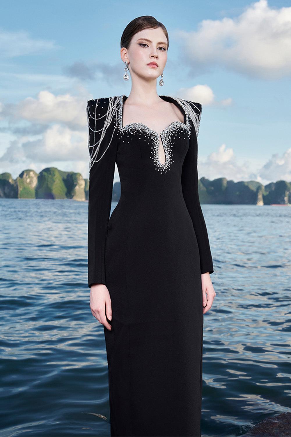 Jarvis Sheath Teardrop Cut-Out Crepe Floor Length Dress