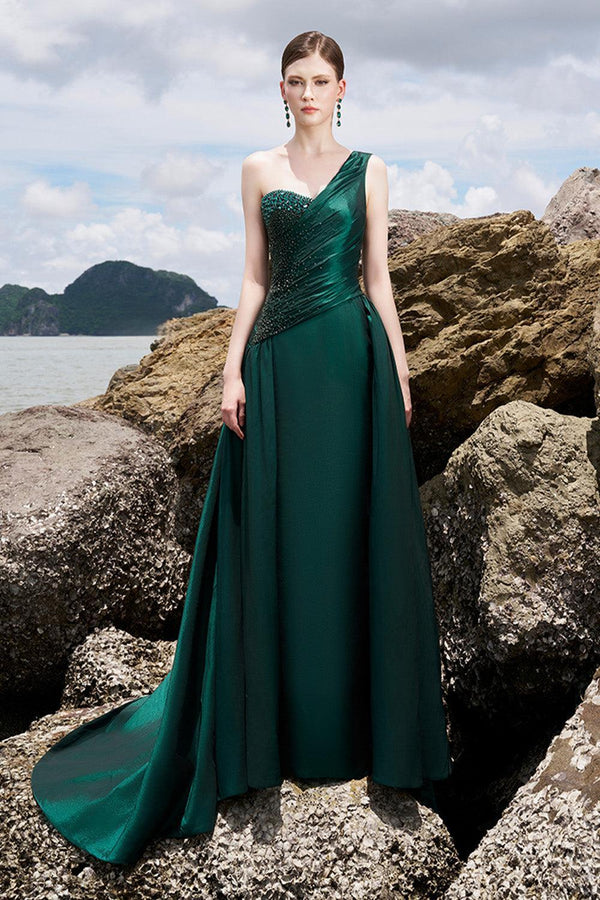 Cuevas Asymmetric One Shoulder Taffeta Floor Length Dress