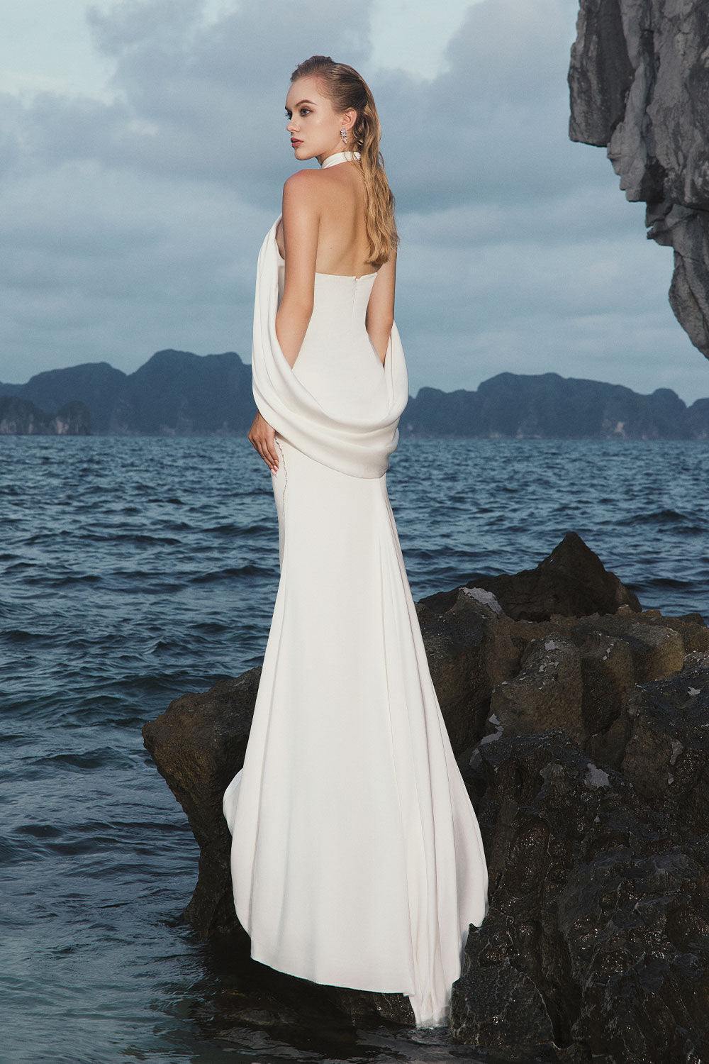 Nadia Halter Open Shoulder Silk Floor Length Dress