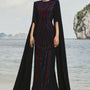 Camille Sheath Slit Sleeved Velvet Satin Floor Length Dress