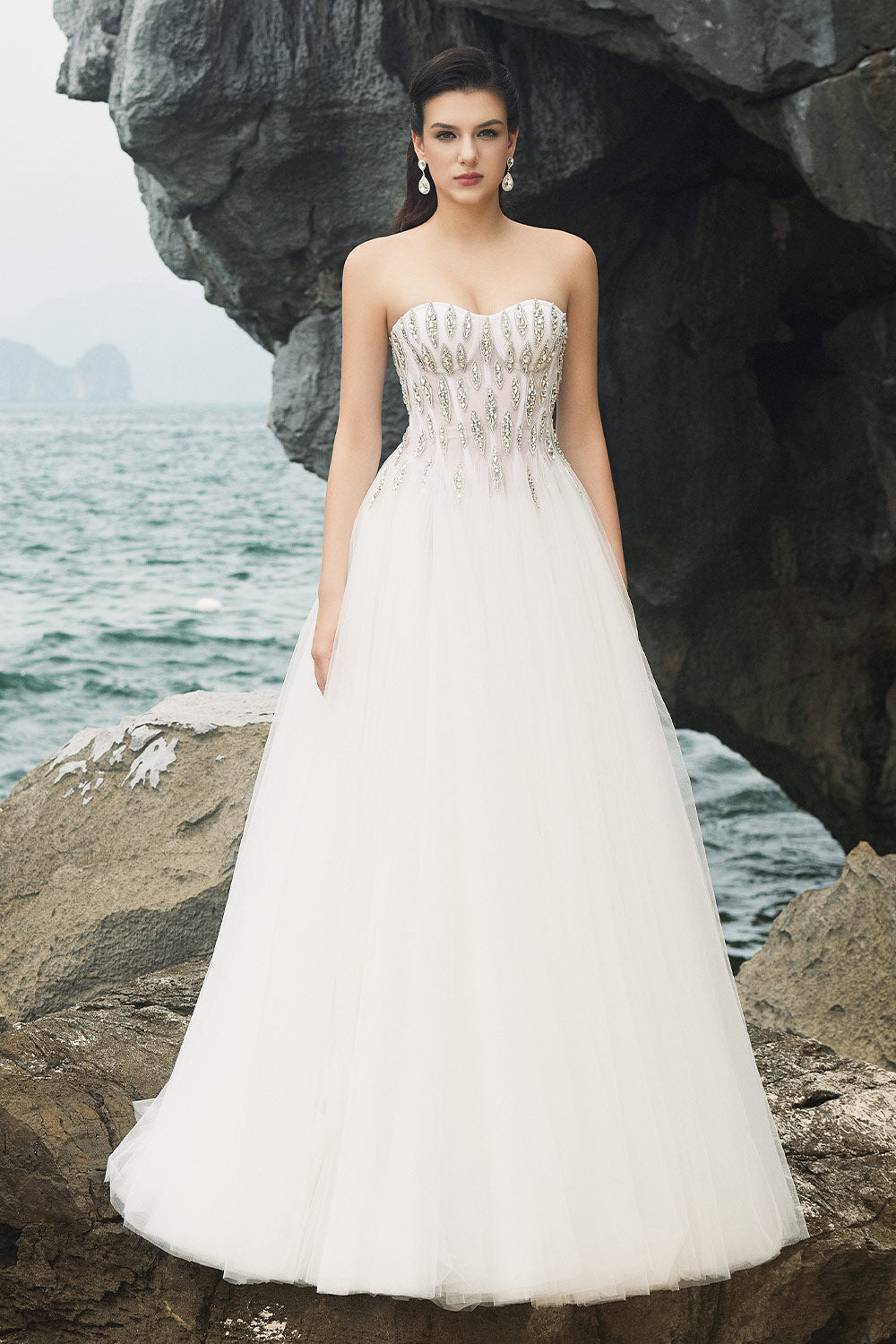 Amora Ball Gown Semi-Heart Neck Tulle Floor Length Dress