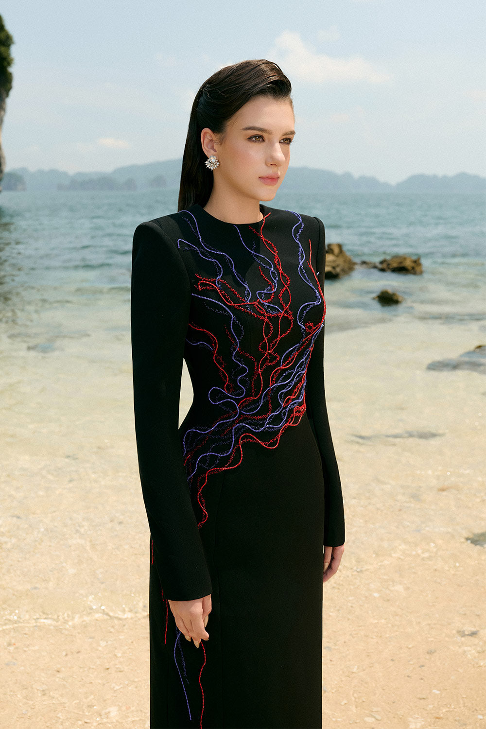 Brielle Sheath Square Shoulder Velvet Satin Floor Length Dress