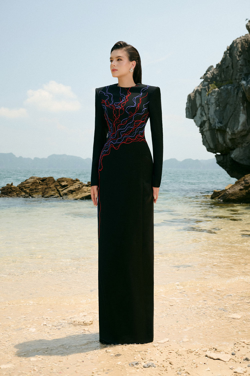 Brielle Sheath Square Shoulder Velvet Satin Floor Length Dress