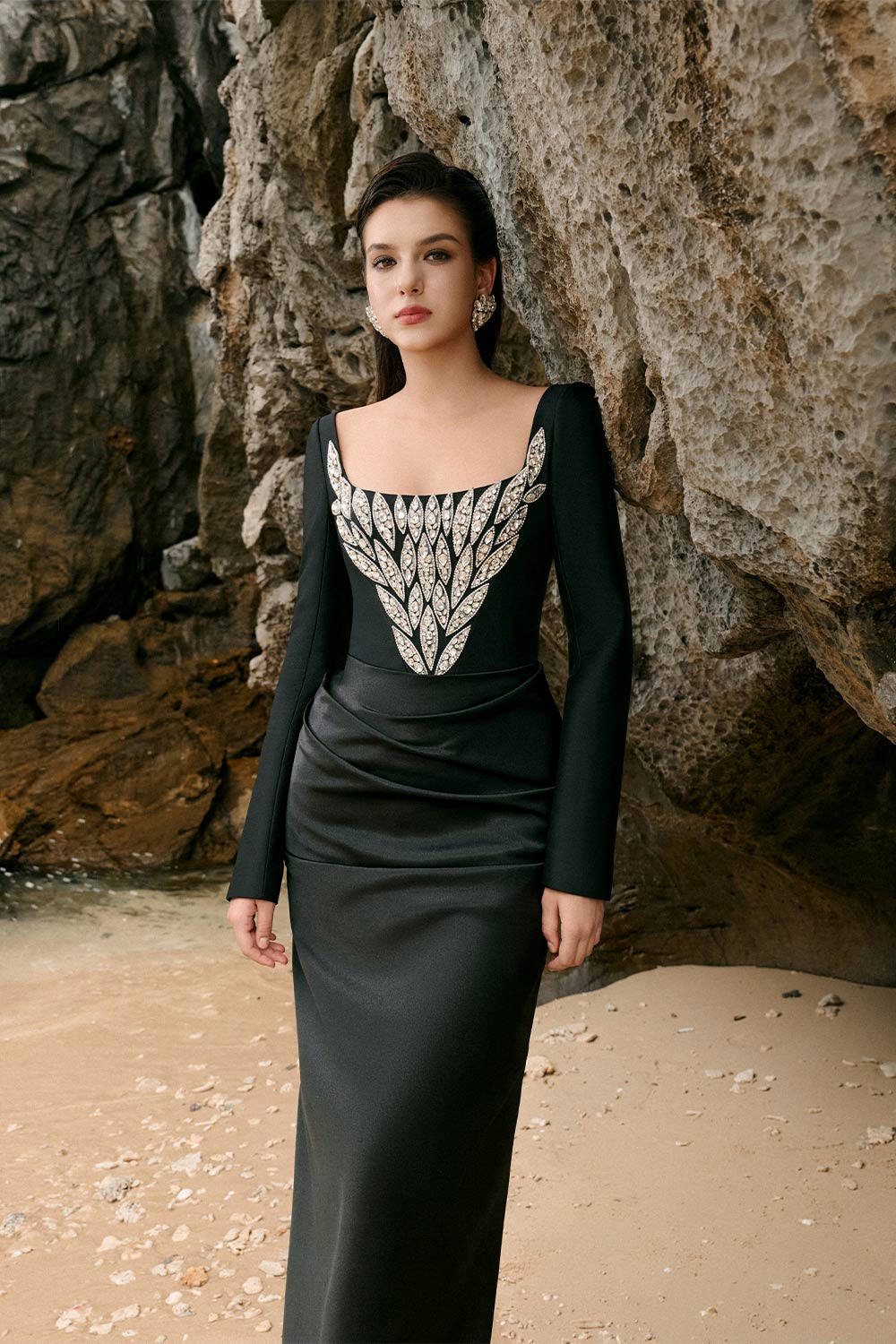 Wren Sheath Square Neck Duchess Satin Floor Length Dress