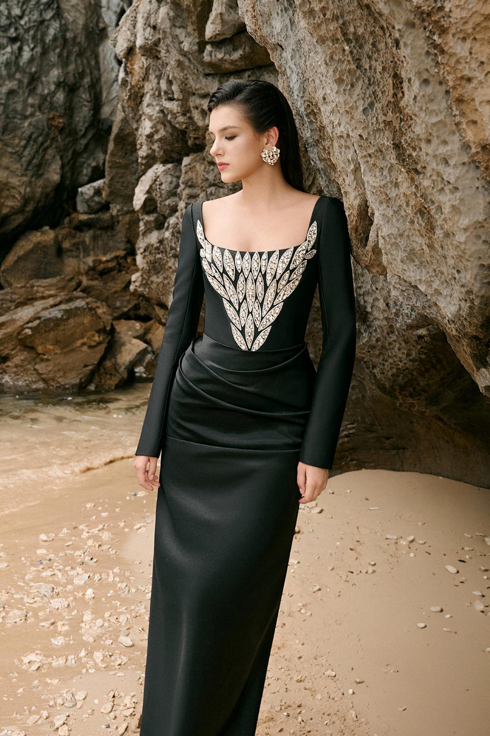 Wren Sheath Square Neck Duchess Satin Floor Length Dress