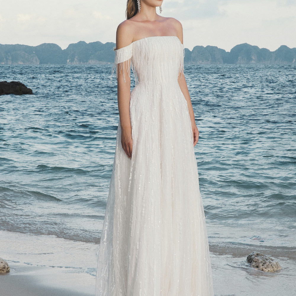 Eleanor A-line Fringed Tulle Floor Length Dress