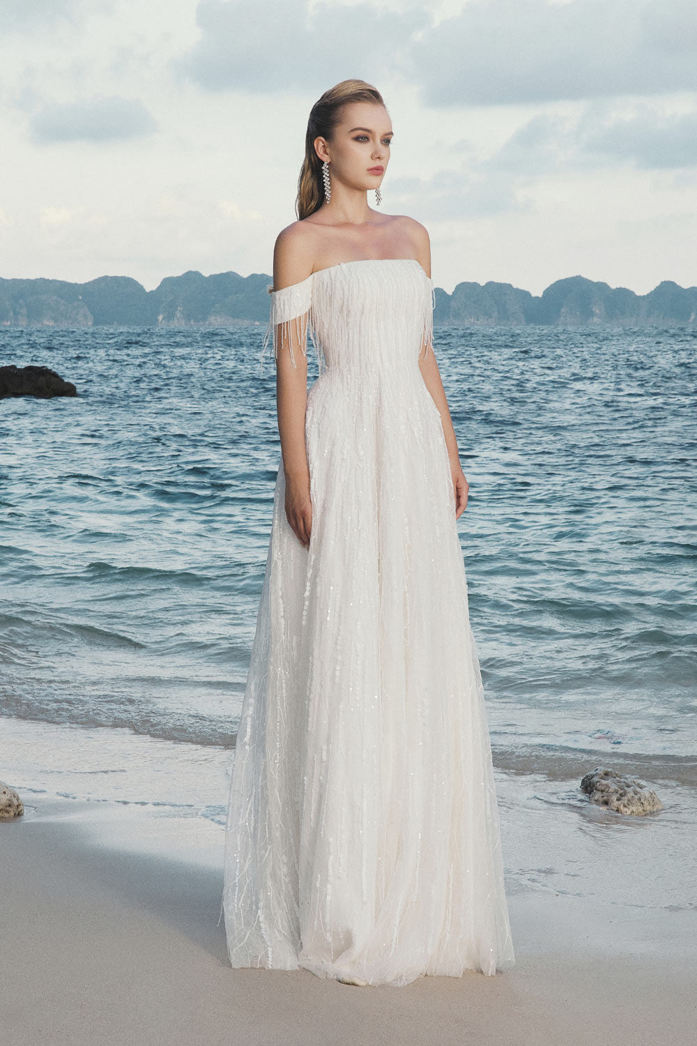 Women's Eleanor A-Line Fringed Tulle Floor Length Dress XS/S/M/L/XL/XXL/Customize/White/MEAN Blvd White / L